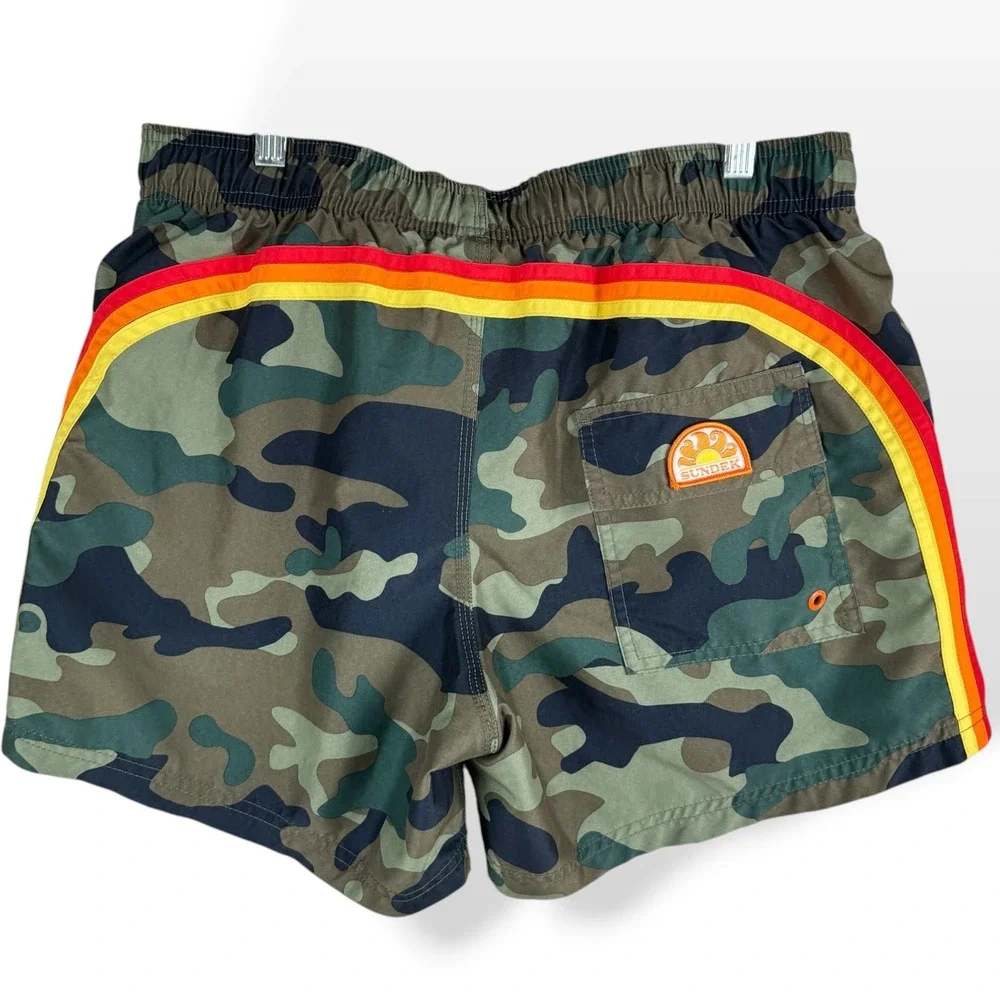 Sundek Mens Swim Trunks Size Large Camo Rainbow Stripe Swimming Board Shorts